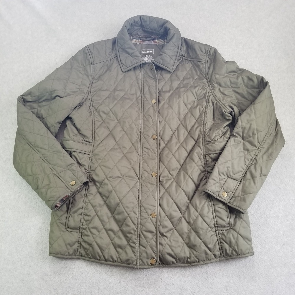 L.L. Bean Jacket Womens Large Olive Green Quilted Barn Coat Corduroy Riding